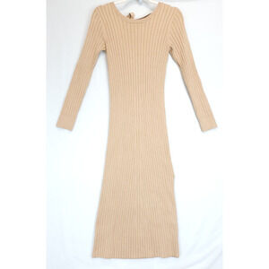 WAYF Dede X Emily Ribbed Sweater Dress Women XXS Tan Long Sleeve Scoop Back